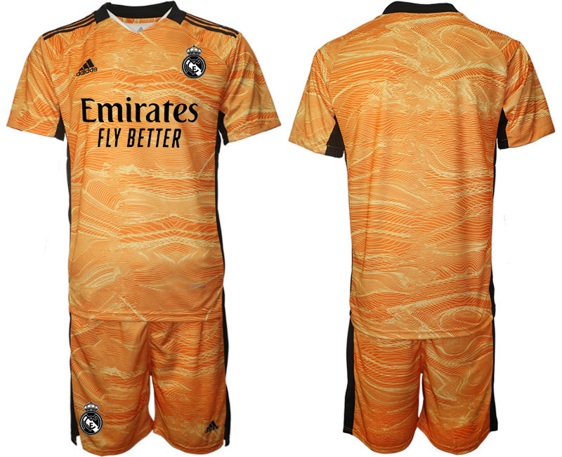 Men 2021-2022 Club Real Madrid orange yellow goalkeeper blank Soccer Jersey->real madrid jersey->Soccer Club Jersey